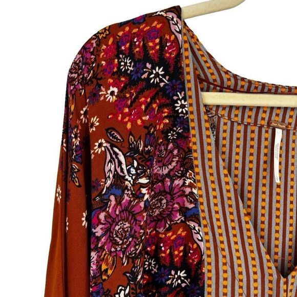 Free People Mix N Match Bohemian Flounce Sleeve Blouse In Burnt Orange Small - Picture 5 of 11